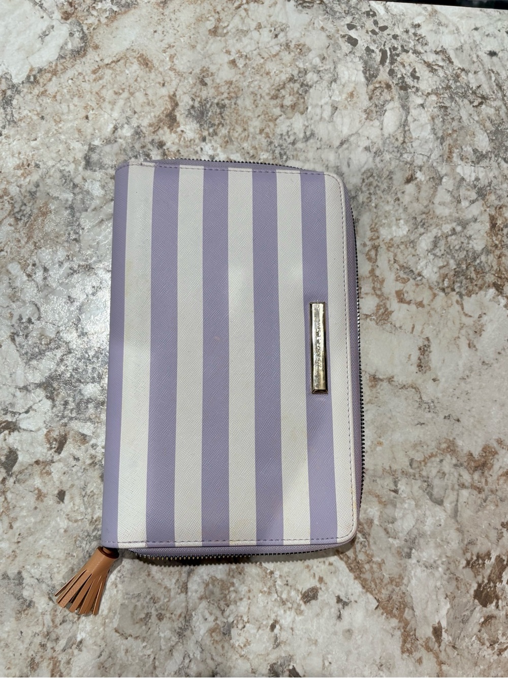 Kate Landry Lavender & White Striped Zip Wallet